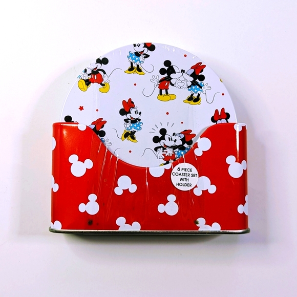 Disney Mickey Mouse Coaster Tin Set of 6 Cork Coasters Minnie Mouse New Gift - Picture 1 of 3